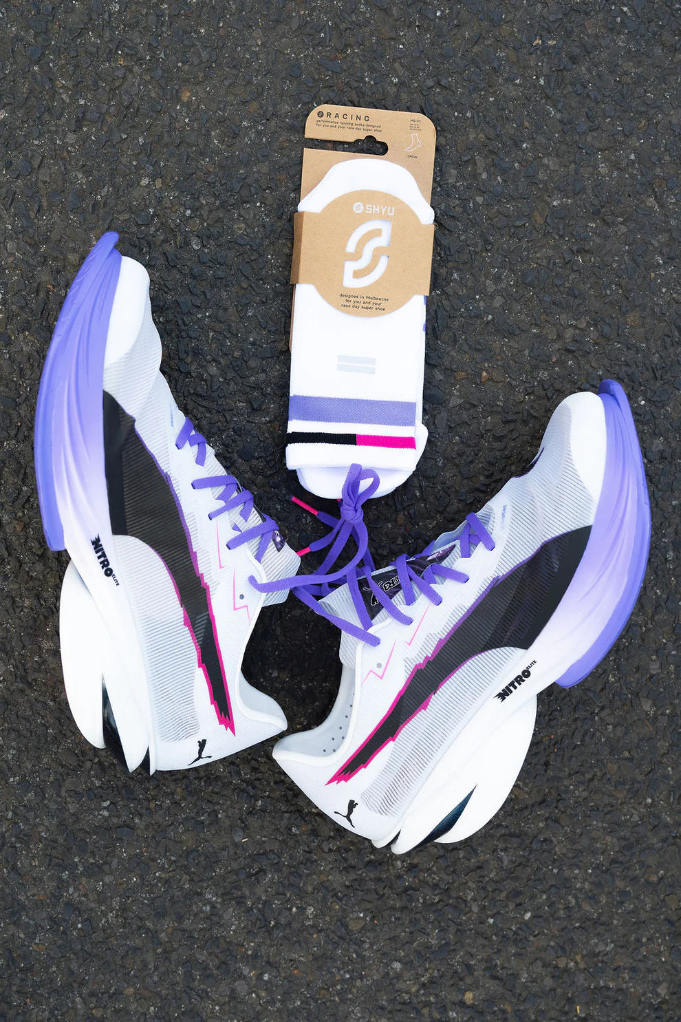 【SHYU 競賽跑襪】專為 Puma 碳板鞋設計｜white | lavender | magenta 台灣官方合作夥伴
